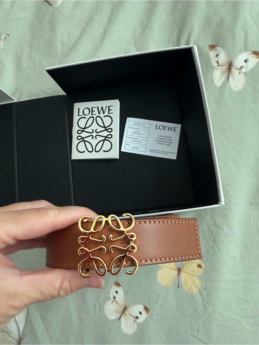 Loewe Brown Leather Belt with Gold Anagram Buckle